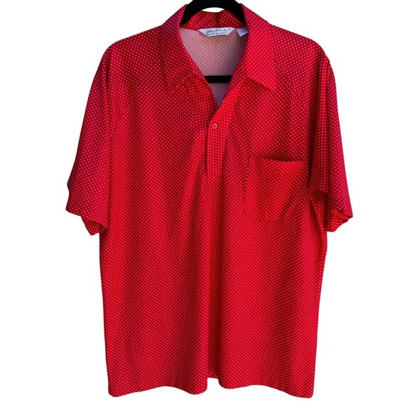 Lilly Dache Vintage 70s 80s Red Polka Dot Short Sleeve Disco Knit Polo Shirt L - Picture 1 of 8